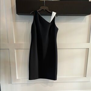 Calvin Klein Black and White One Shoulder Sheath Dress